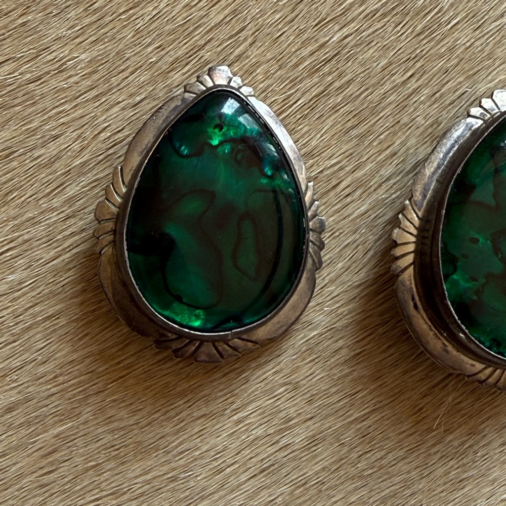 Nakai vintage Sterling Silver Teardrop Green Stone Earrings - Picture 2 of 8